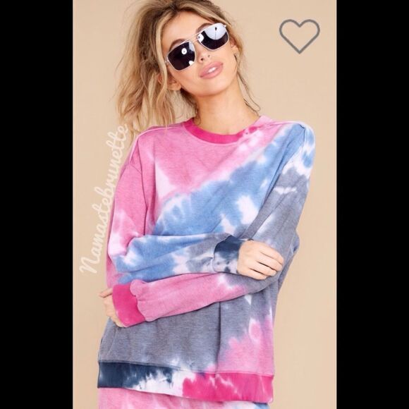 Nwt Boho Pink & Blue Tie Dye Long Sleeve Pullover Sweatshirt - Picture 6 of 13